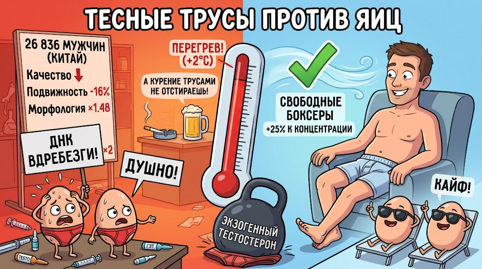 Обложка статьи «Тесные трусы против яиц: 26 тысяч мужиков и неудобная статистика»