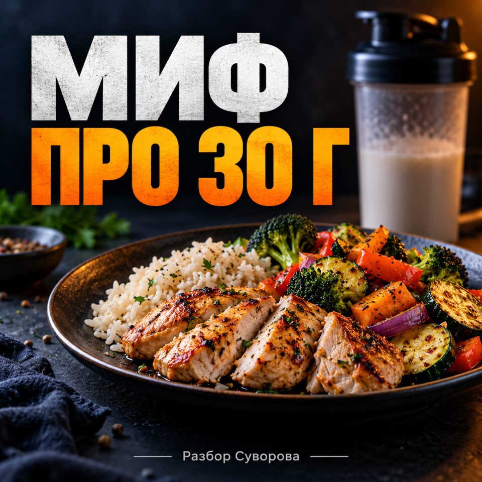 Обложка статьи «Миф о 30 г белка: остальное не пропадает»