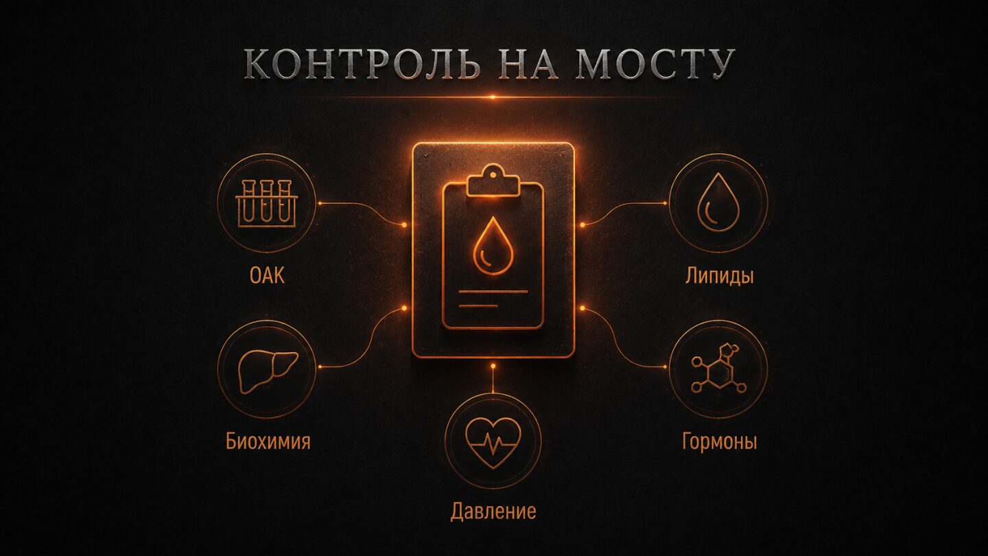 Контроль здоровья на мосту между курсами стероидов: ОАК, биохимия, липиды, гормоны и давление